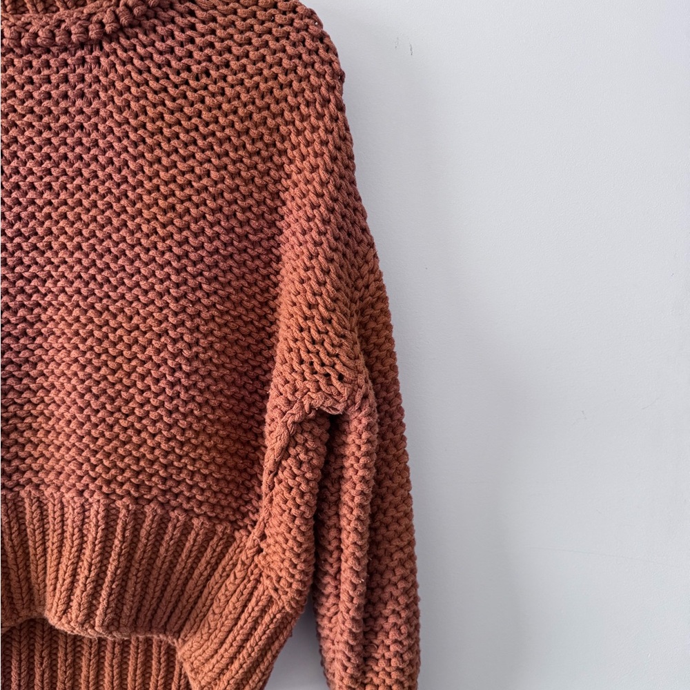 Free People My Only Sunshine Chunky Knit Turtleneck Sweater in Rust Orange - Picture 4 of 5